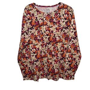 Croft & Barrow Womens Plus 2X Classic Tee Floral Print Long Sleeve 100% Cotton
